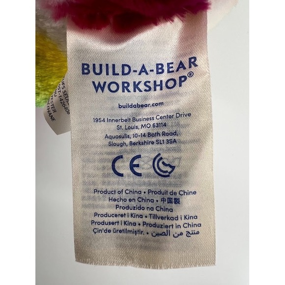 Build A Bear White Rainbow Hearts Blue Eyes Teddy Bear Plush BABW 17" - Picture 3 of 4